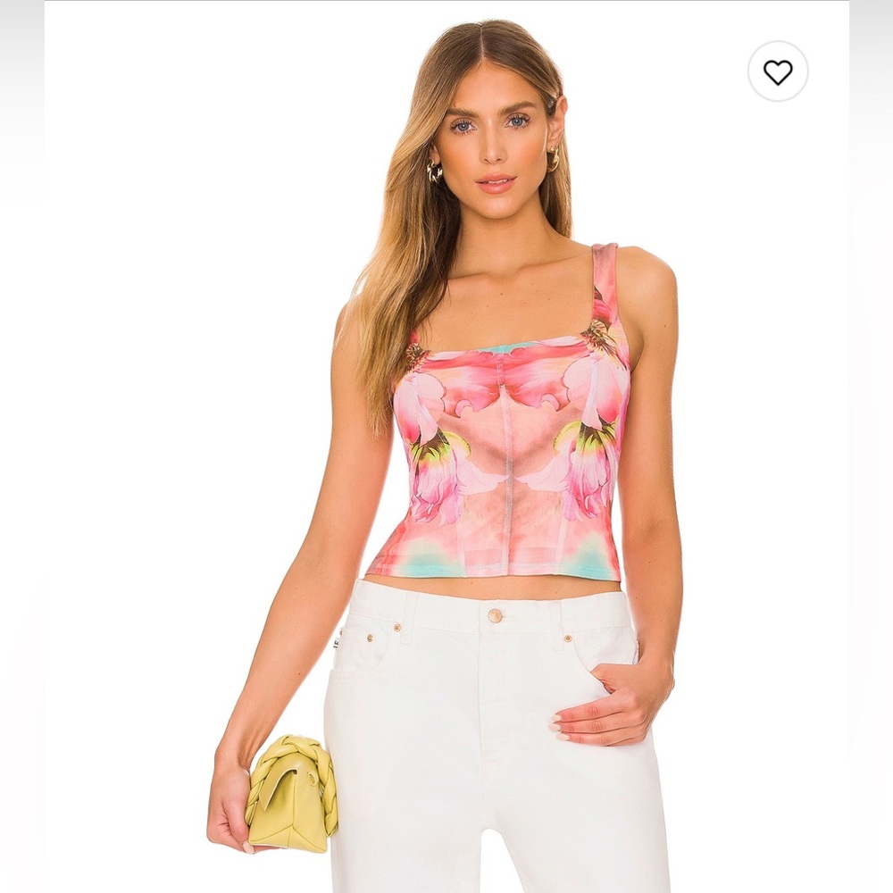AFRM Cort Crop top in Coral Daffodil, size XS